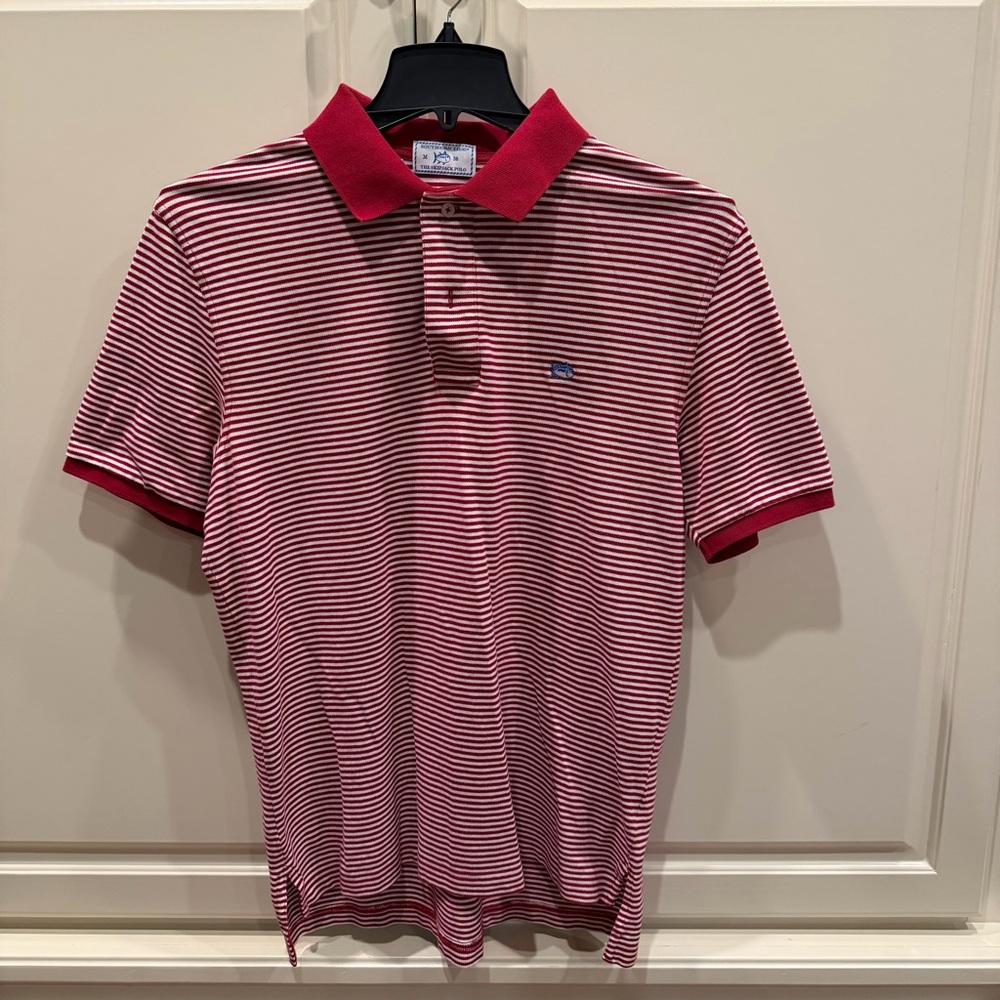 Southern Tide Red and White Striped Polo Shirt - Alabama Crimson Tide